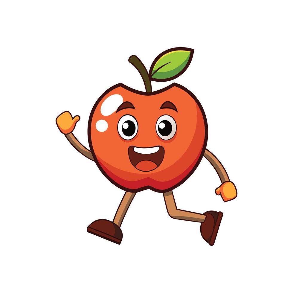 Cartoon running apple character illustration on white background vector