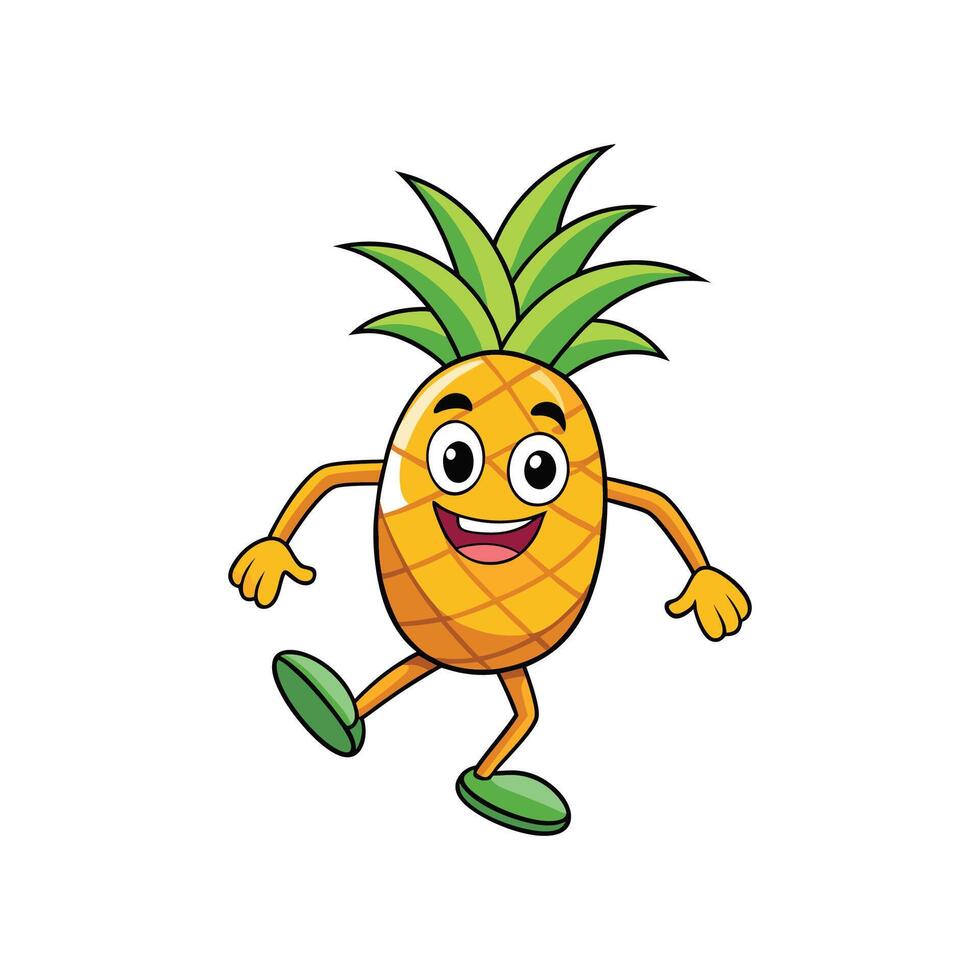 Cheerful Cartoon Pineapple Character Dancing on a White Background vector
