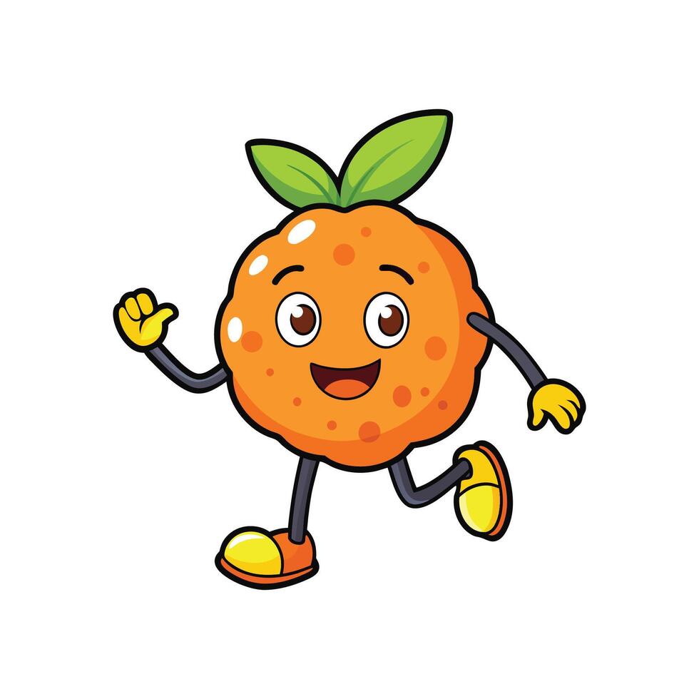 Playful orange character running joyfully on a white background vector