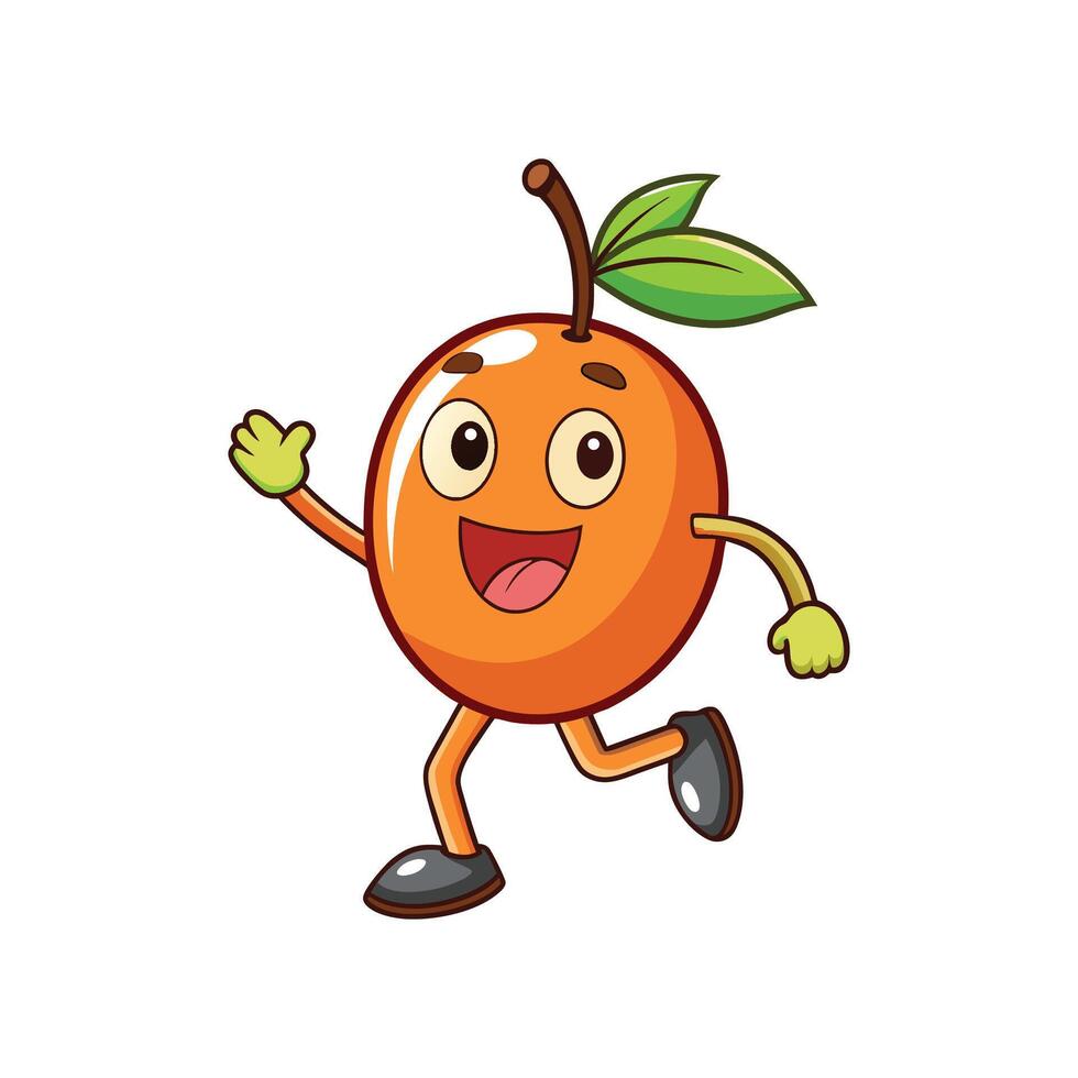 Cartoon orange fruit character happily running on white background vector