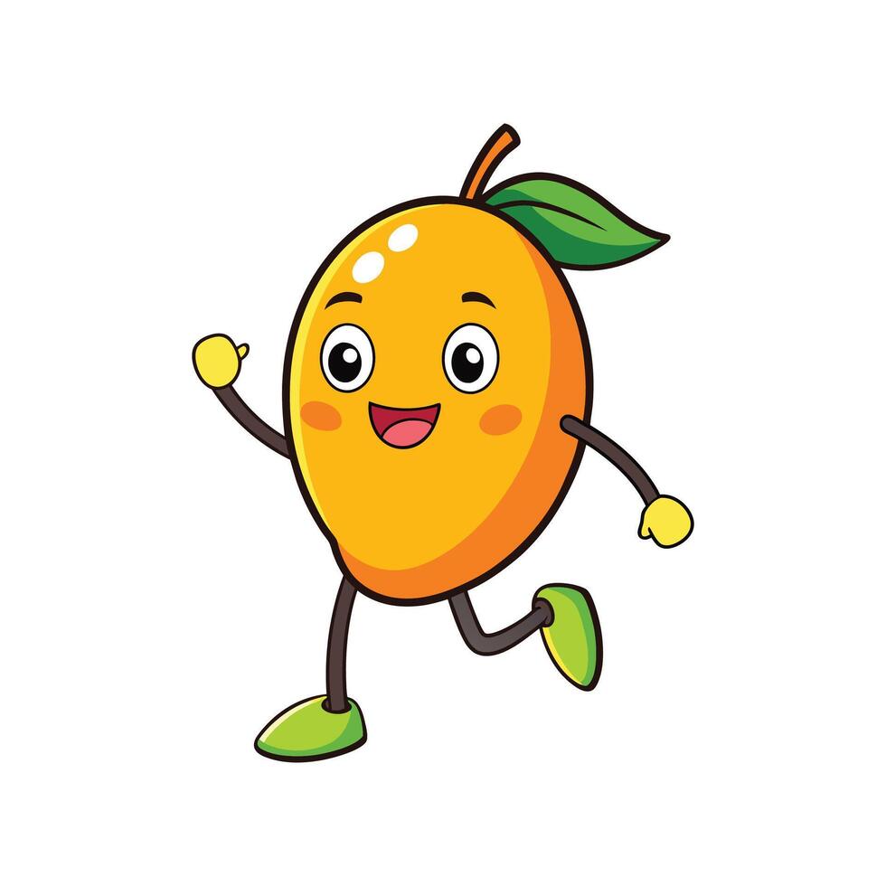 Cartoon mango character happily running with a friendly expression vector