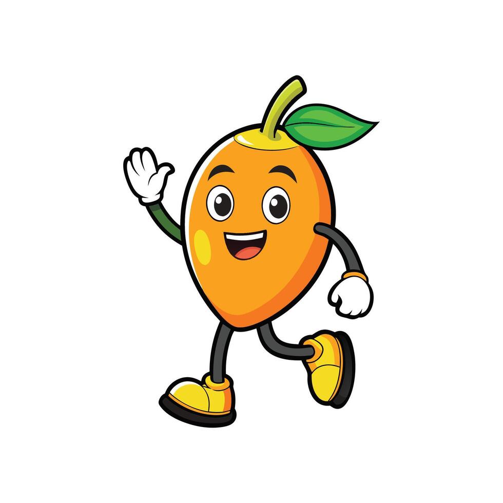 Cartoon persimmon character cheerfully walking with friendly wave gesture vector