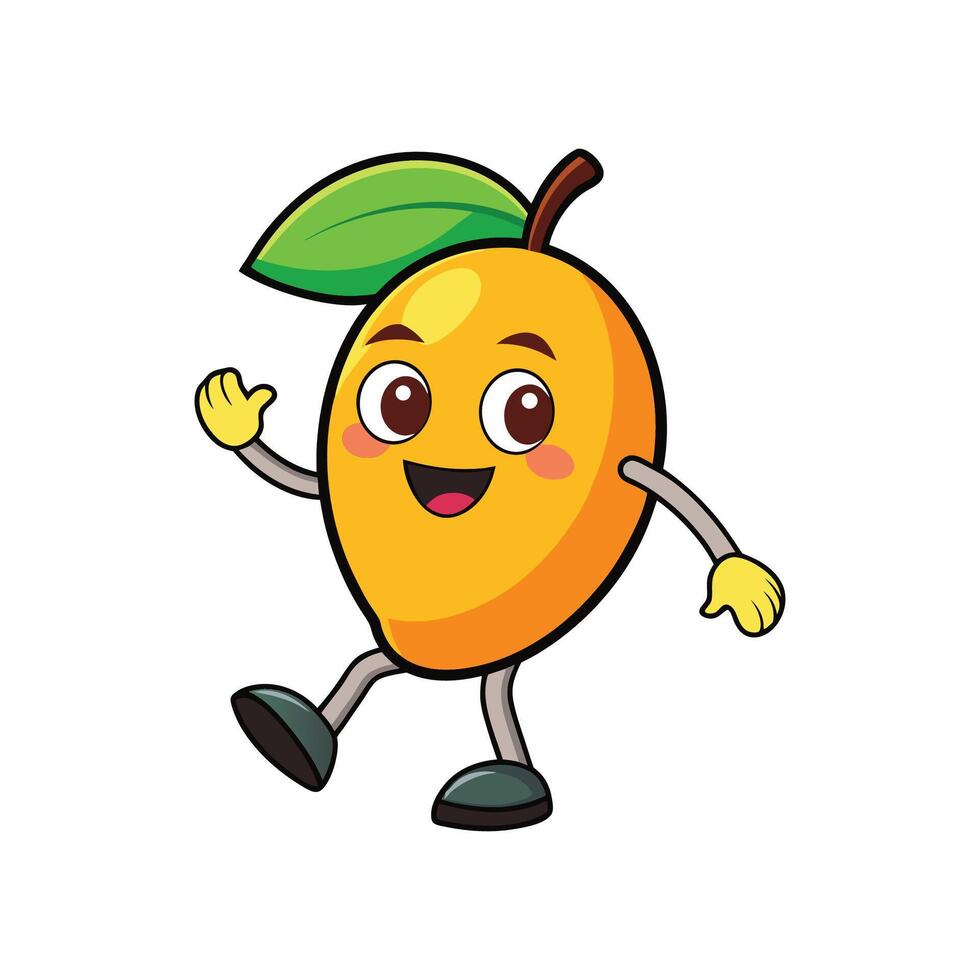 Happy cartoon mango character illustration with friendly expression isolated vector