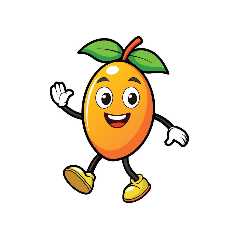 Happy Mango Cartoon Character Walking and Waving Hello vector