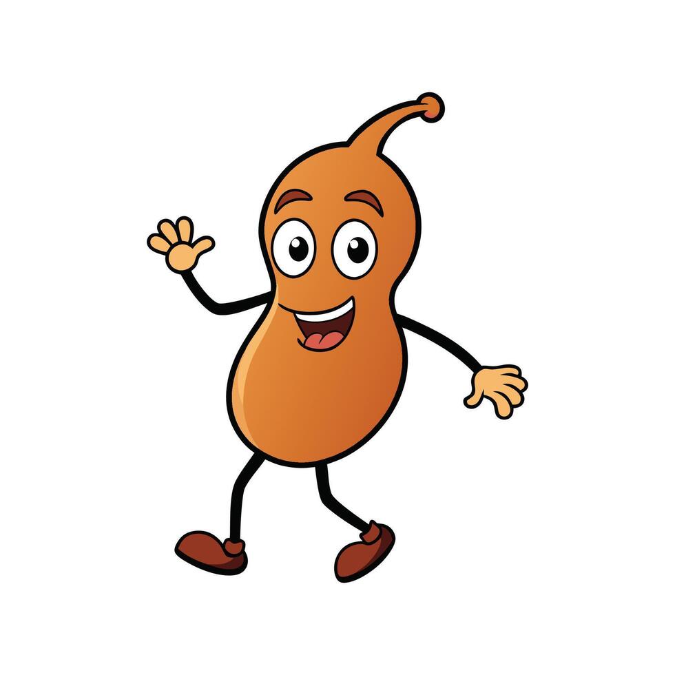Cartoon Peanut Character Waving Hand and Walking on White vector