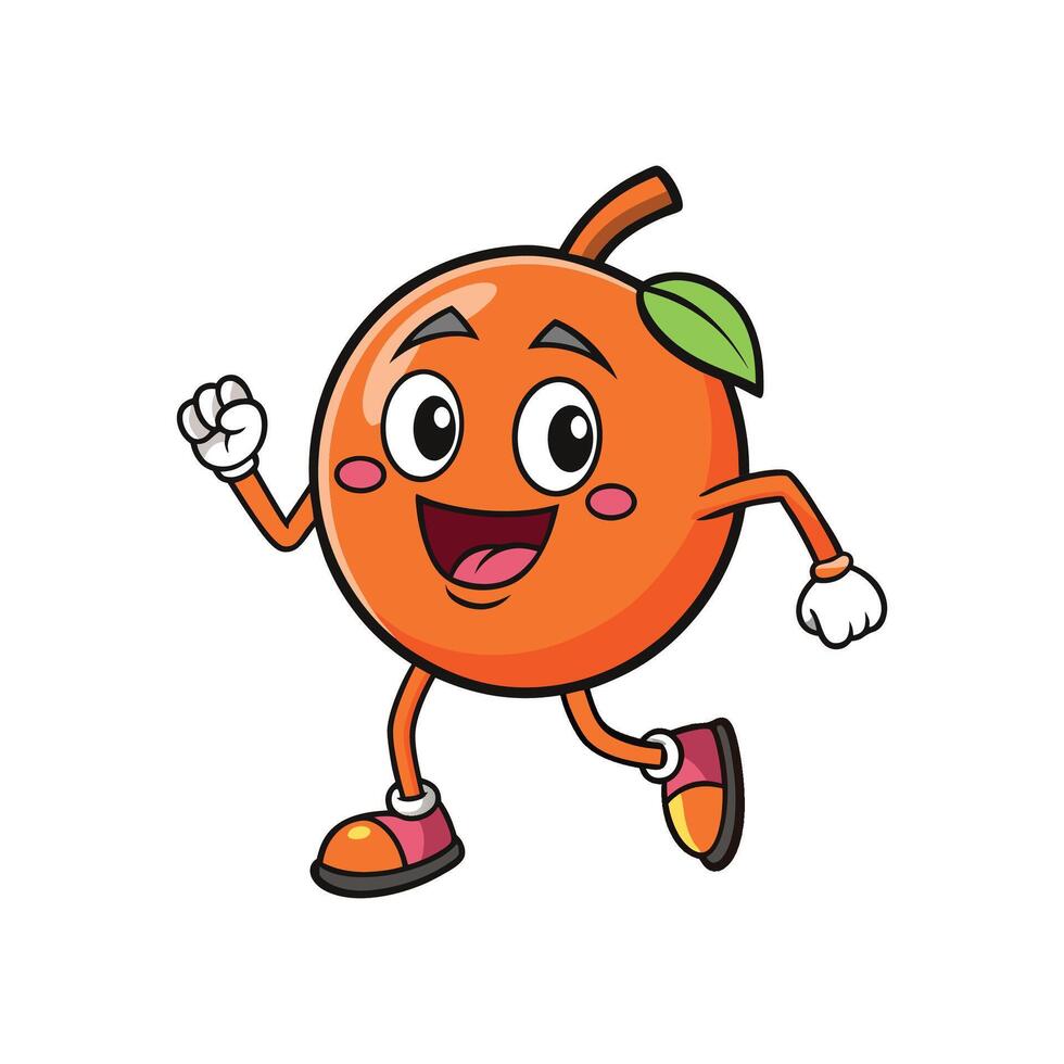 Happy running orange character mascot on a white background vector