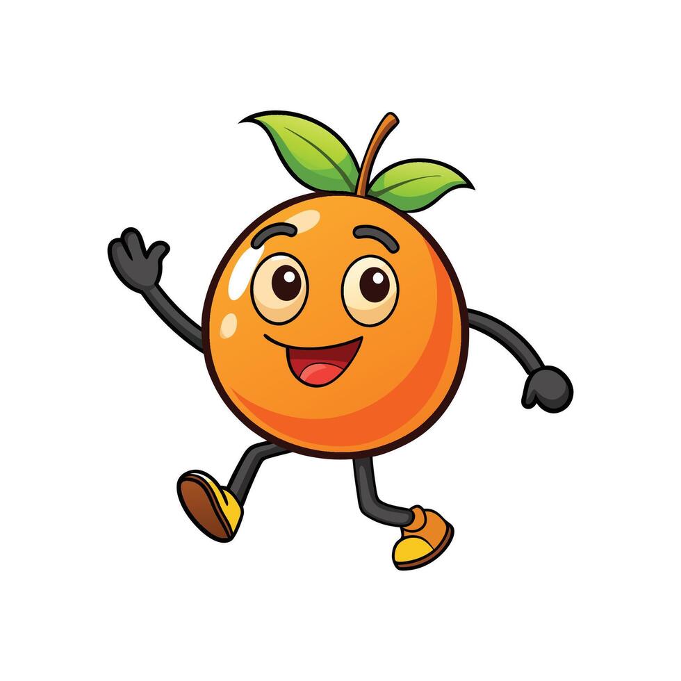 Cheerful Orange Fruit Cartoon Character Walking and Waving vector