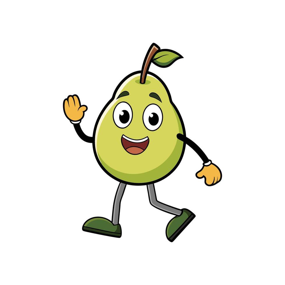 Cartoon pear character waving its hand in greeting vector