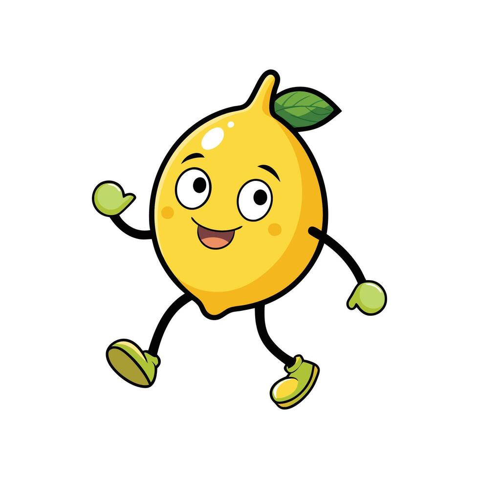 Cheerful cartoon lemon character running and waving hello vector