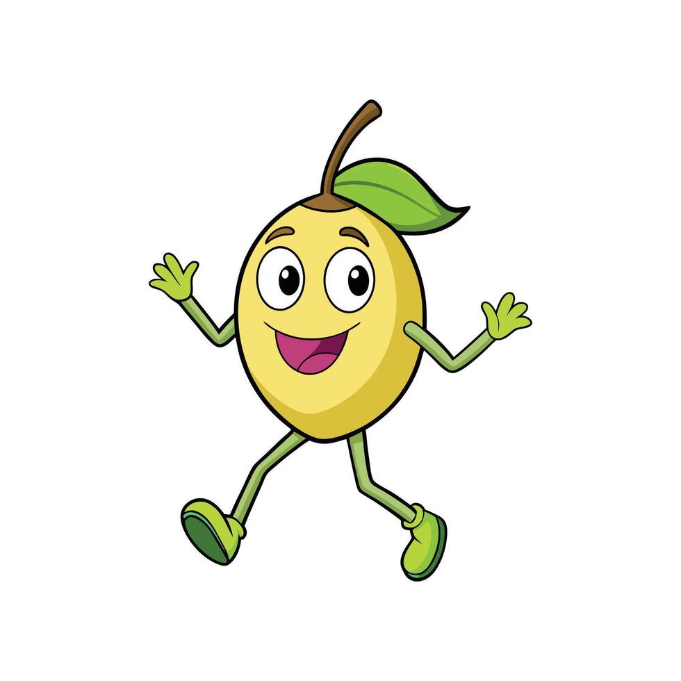 Joyful cartoon lemon character walking with a happy expression vector