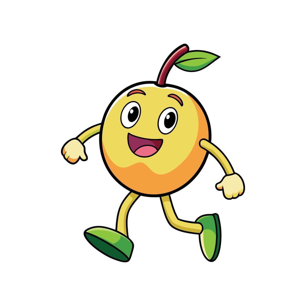 Cartoon fruit character happily walking with a vibrant expression vector