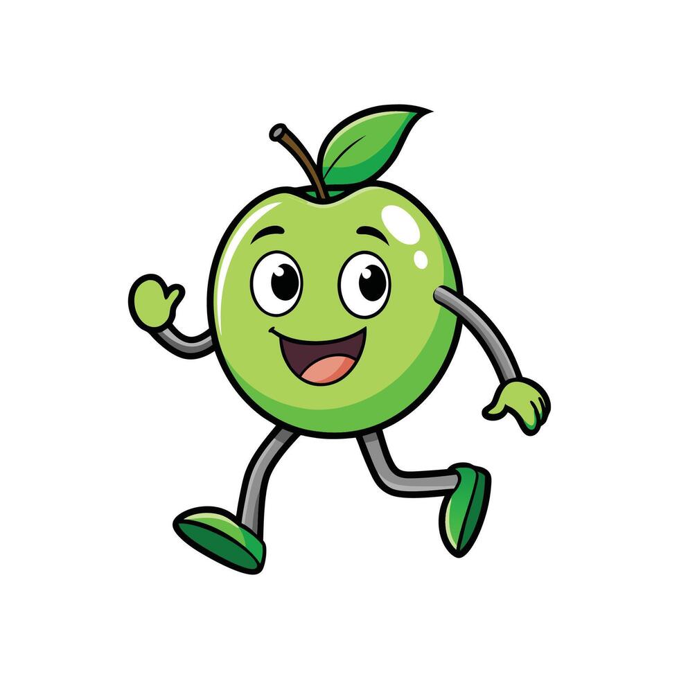 Cartoon green apple character running on white background vector