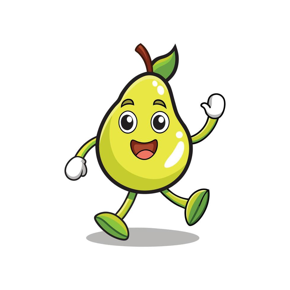 Happy cartoon pear character walking or dancing illustration vector