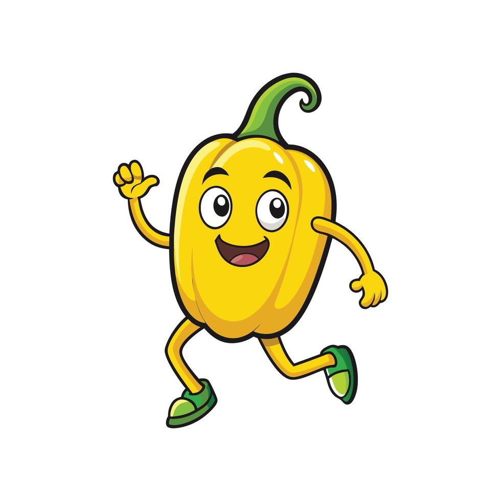 Cartoon yellow pepper running with happy expression character design vector