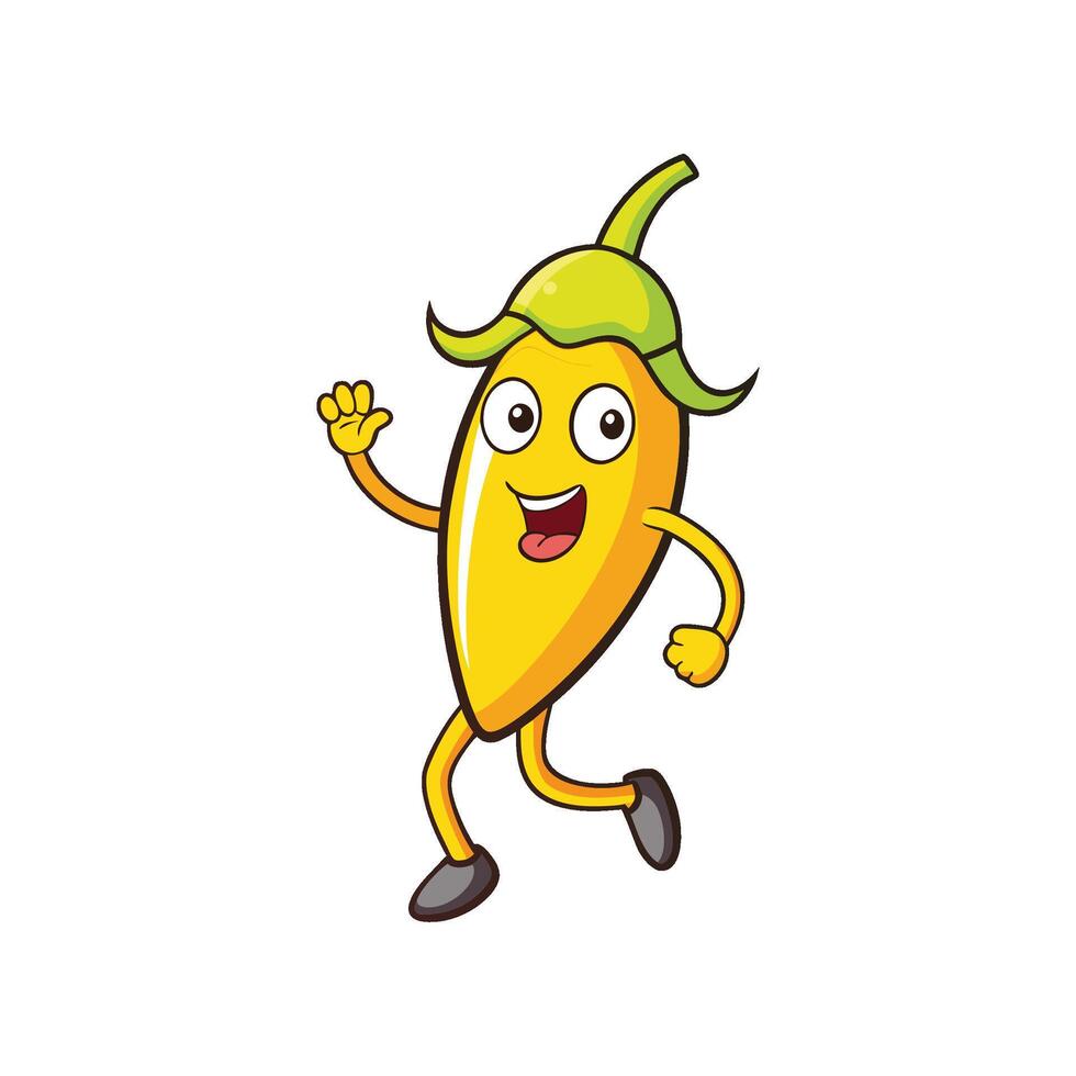 Cartoon yellow pepper running with a happy friendly face vector