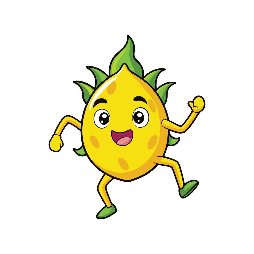 Joyful lemon character illustration having fun, jumping high vector