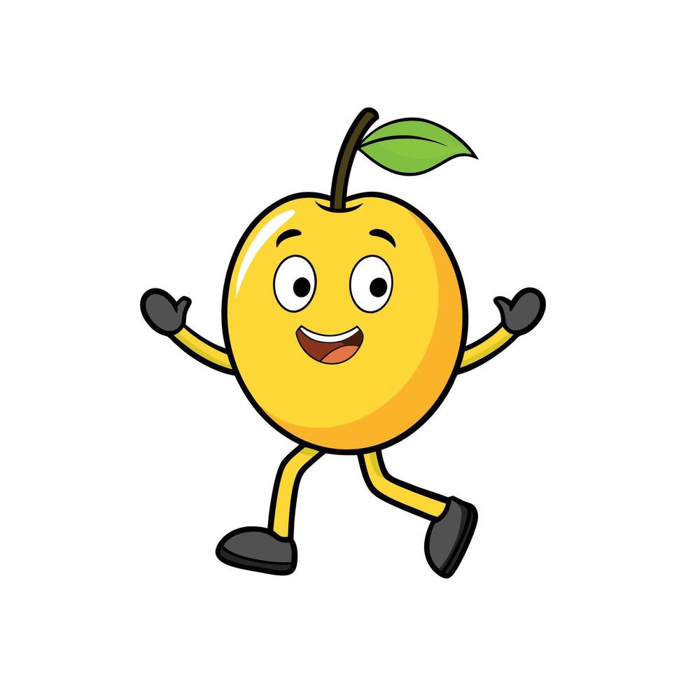 Cartoon style walking apple character with cheerful facial expression vector
