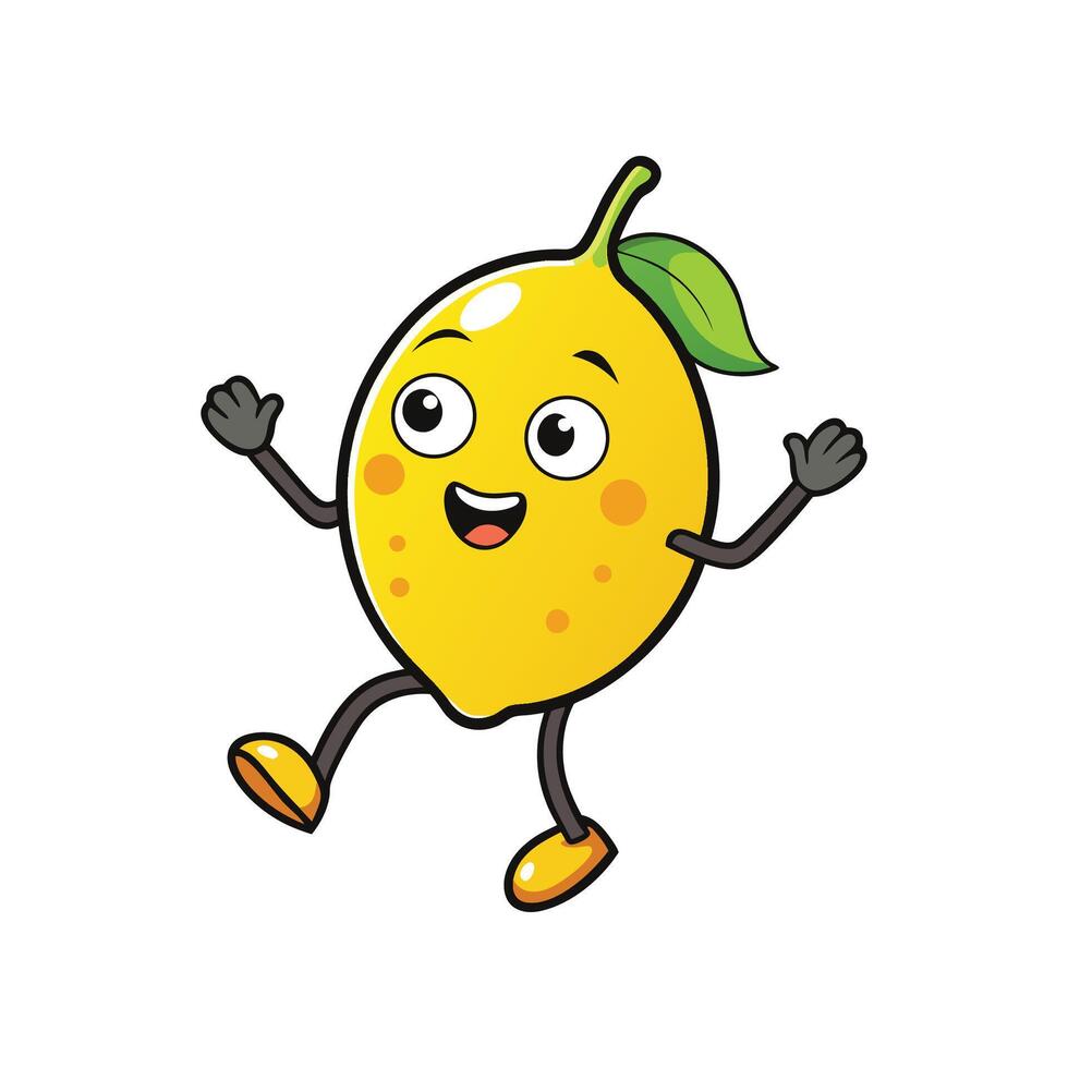 Happy cartoon lemon character jumping with joy and energy vector
