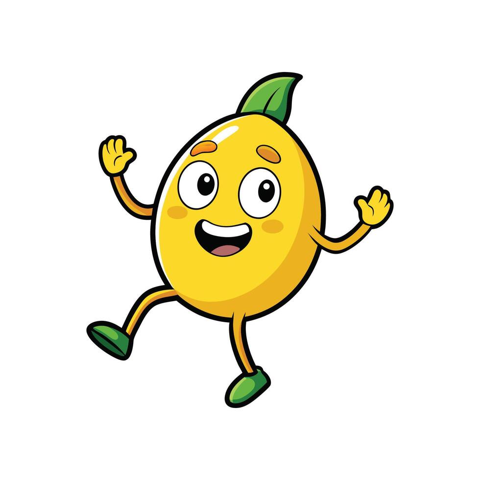 Happy lemon cartoon character waving hands joyfully vector