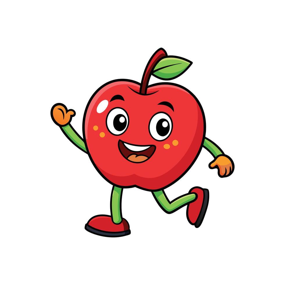 Happy apple cartoon character running on white background vector