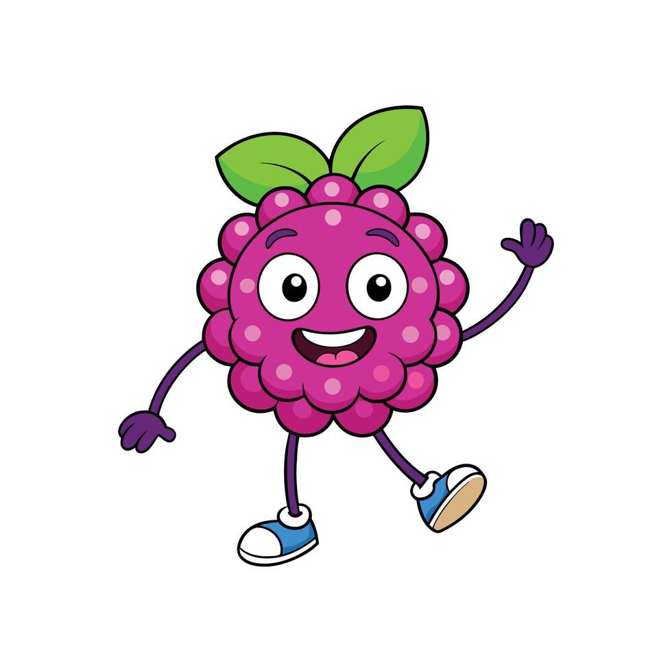 Cartoon raspberry character with friendly expression on white background vector