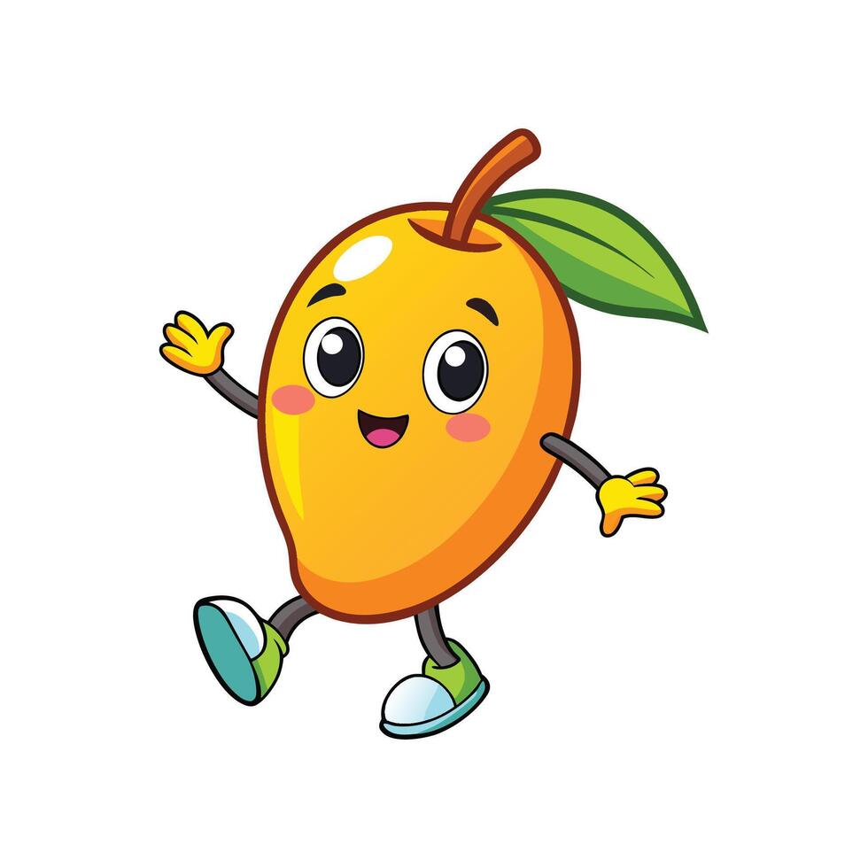 Happy cartoon mango character waving isolated on white background vector
