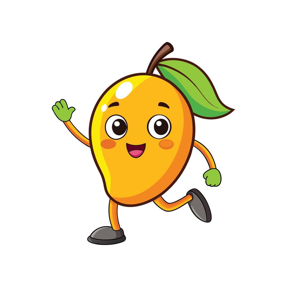 Happy Mango Cartoon Character Mascot Running and Waving vector