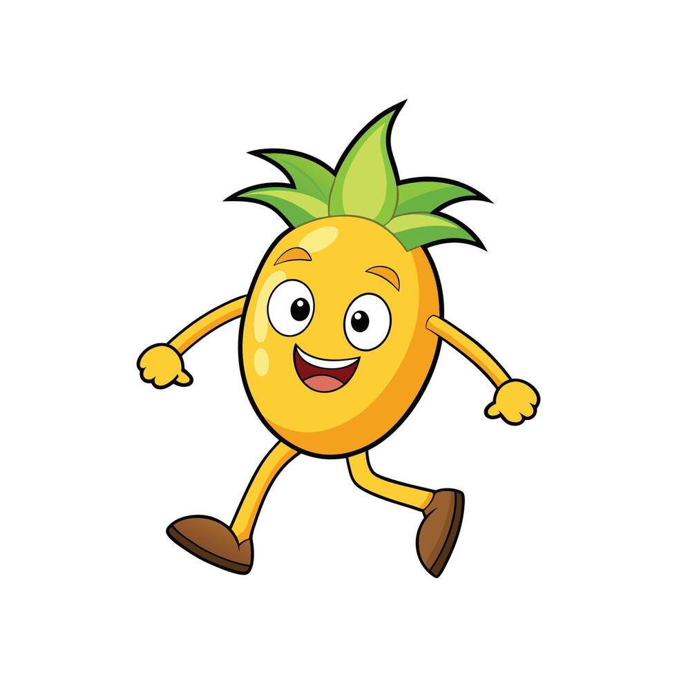 Happy Pineapple Cartoon Character Running with Smiling Face Expression vector