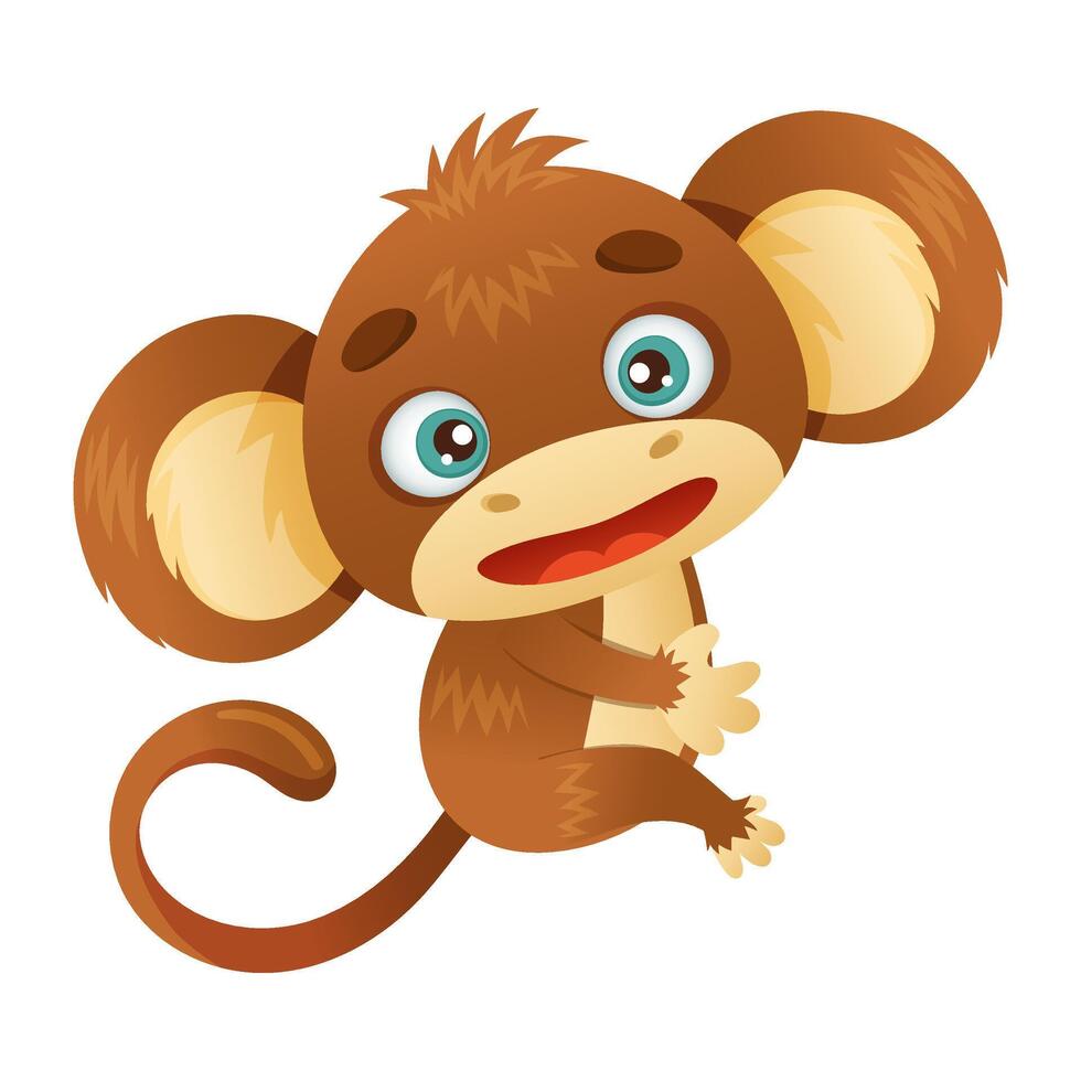 Cute funny monkey baby animal cartoon illustration on white background vector