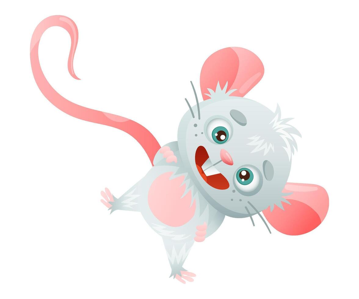 Cute happy smiling mouse baby animal cartoon illustration on white background vector