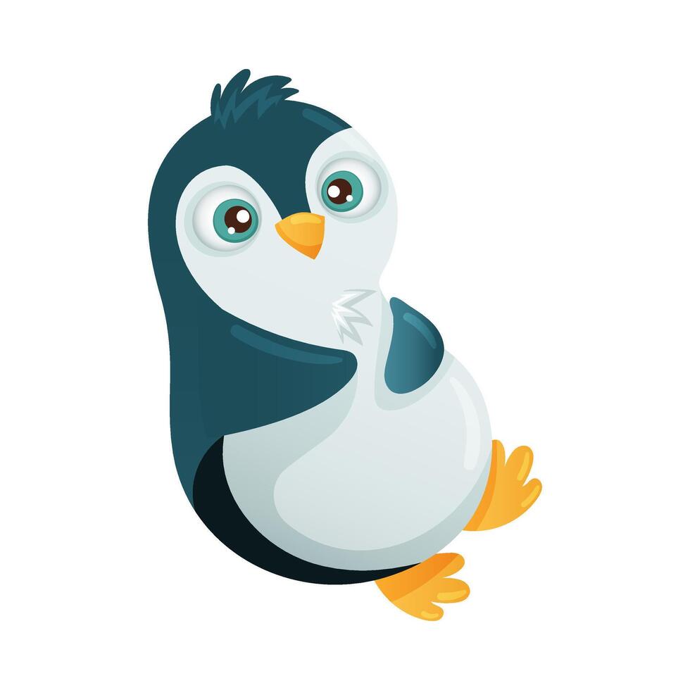 Cute adorable penguin baby animal cartoon illustration on white background vector