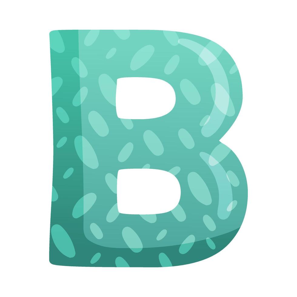B turquoise letter. Cute childish alphabet for card, poster, nursery design cartoon illustration vector