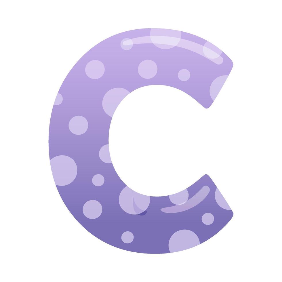 C purple glossy letter. Cute childish alphabet for card, poster, nursery design cartoon illustration vector