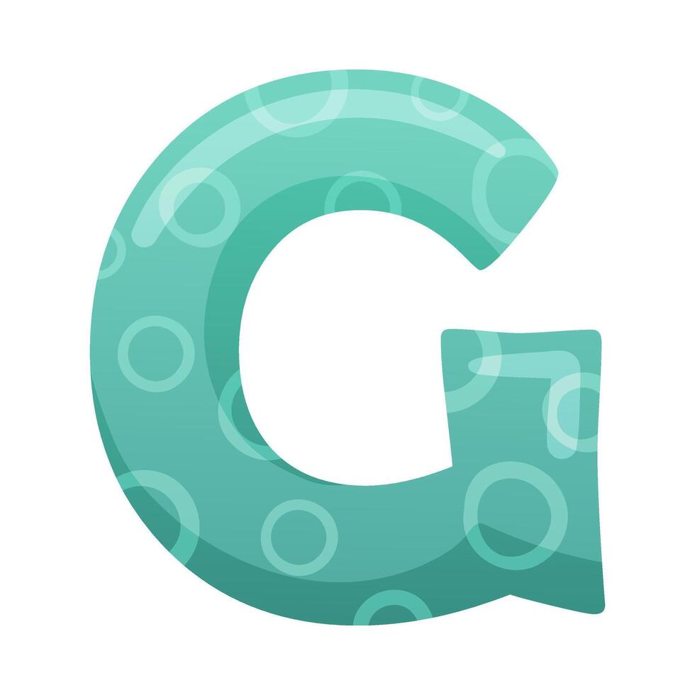 G turquoise glossy letter. Cute childish alphabet for card, poster, nursery design cartoon illustration vector