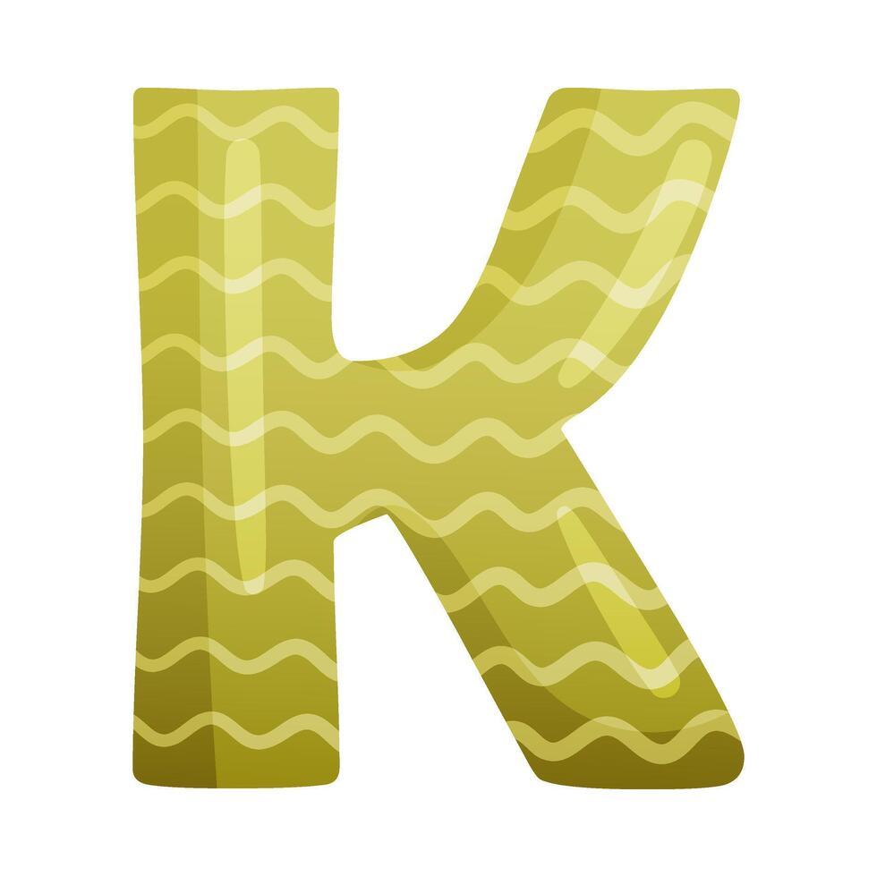 K green glossy letter. Cute childish alphabet for card, poster, nursery design cartoon illustration vector