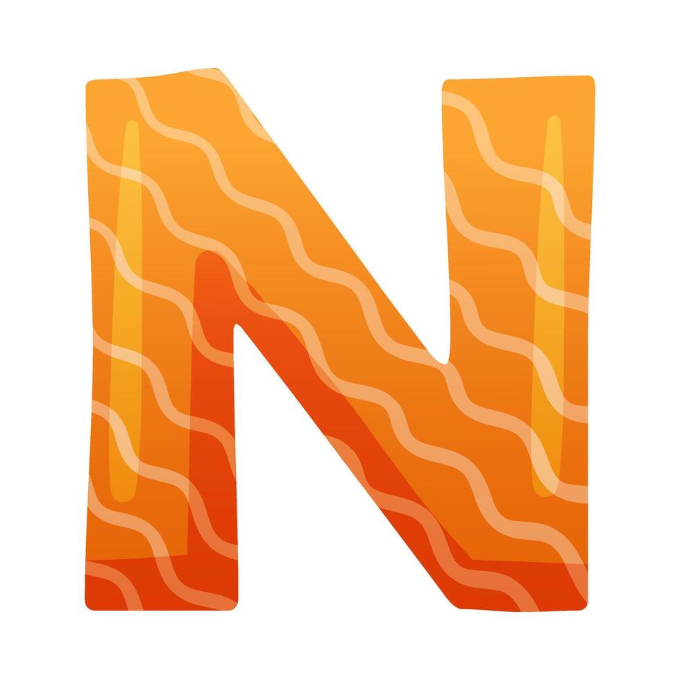 N orange glossy letter. Cute childish alphabet for card, poster, nursery design cartoon illustration vector