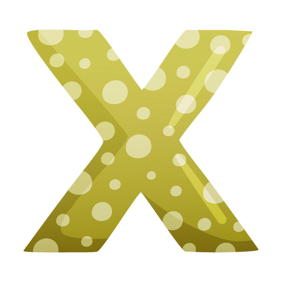 X green glossy letter. Cute childish alphabet for card, poster, nursery design cartoon illustration vector
