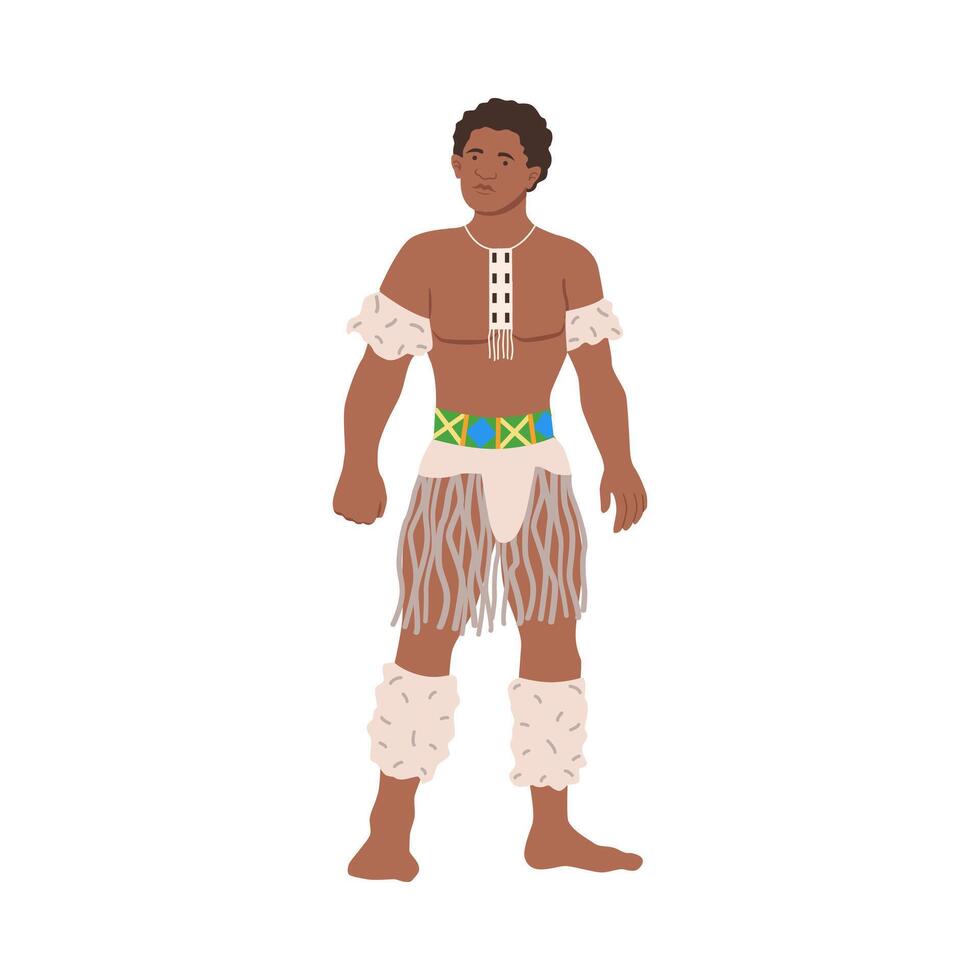 African man warrior in traditional national clothes cartoon illustration vector