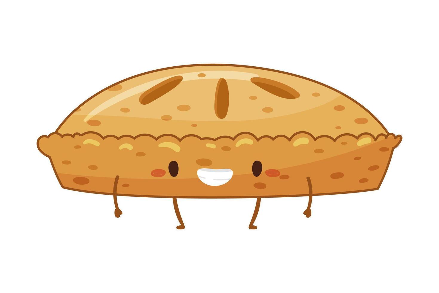 Bakery food cartoon character. Cute pie with funny smiling face illustration vector