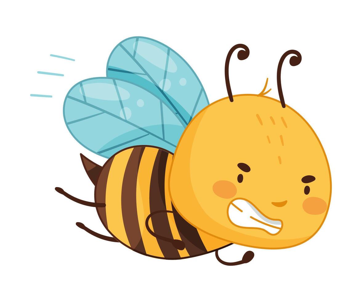 Adorable flying funny honey bee cartoon illustration vector