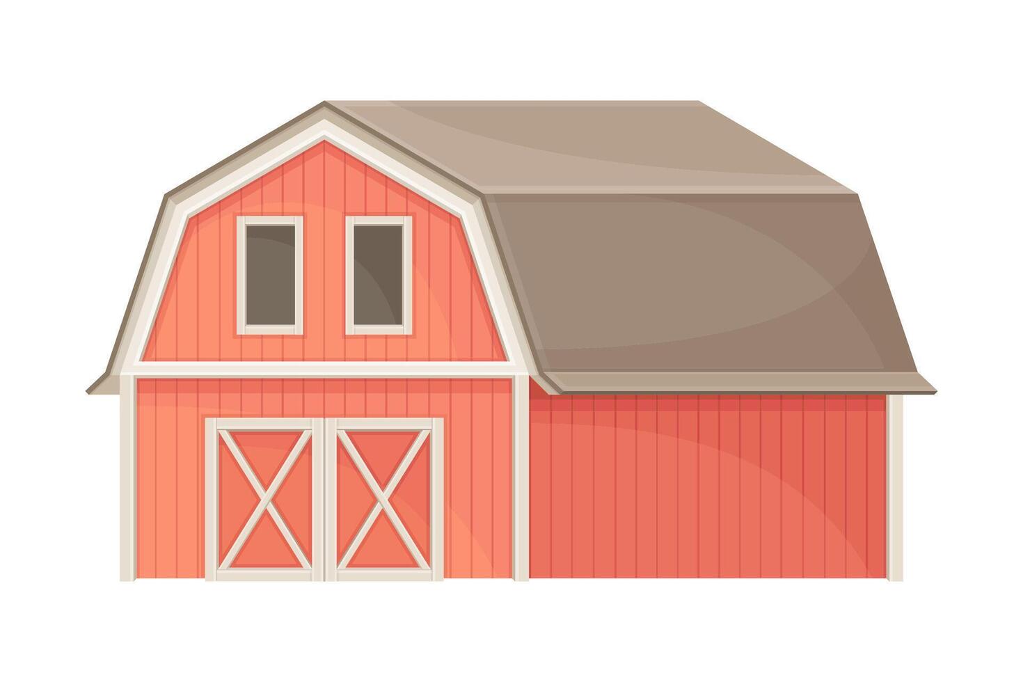Red farm barn agricultural building flat illustration on white background vector