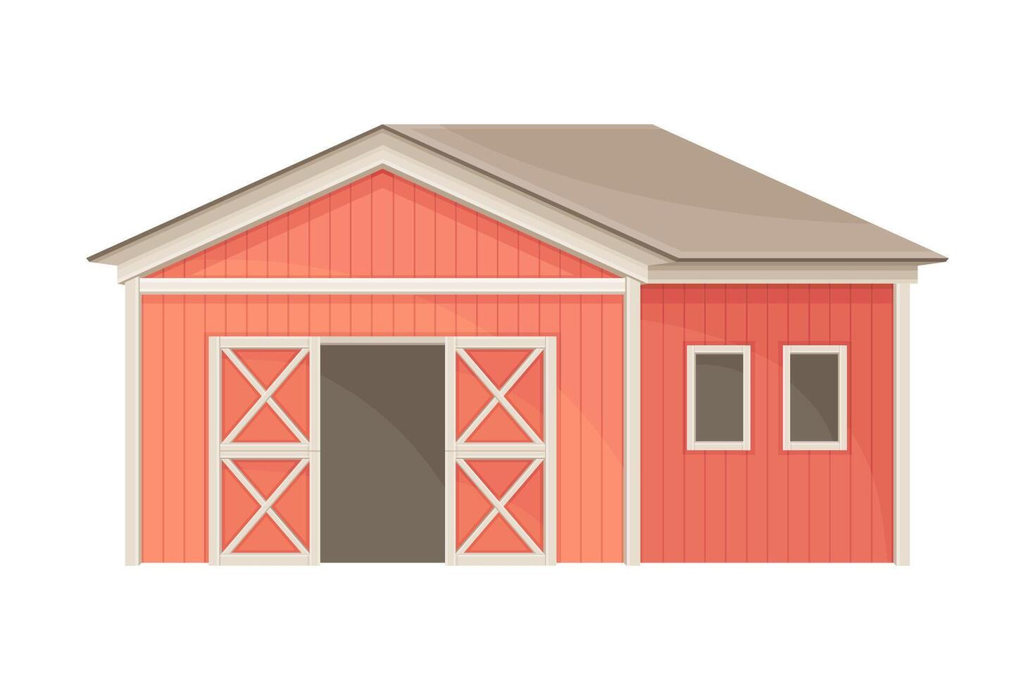 Red wooden barn farm building flat illustration vector