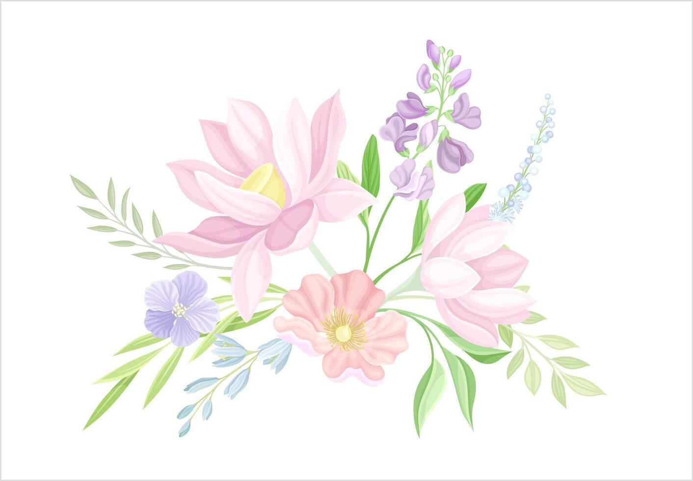 Card with flowers in pastel colors. Wedding invitation, save the date, thank you, rsvp illustration vector