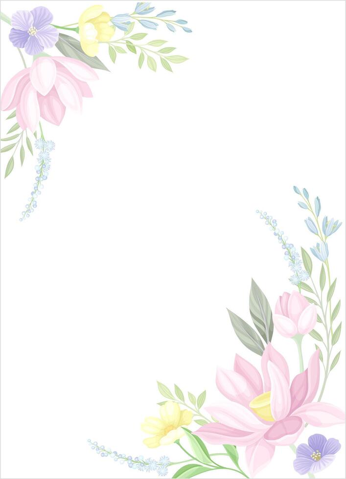 Card with floral frame. Wedding invitation, save the date, thank you, rsvp template design illustration vector
