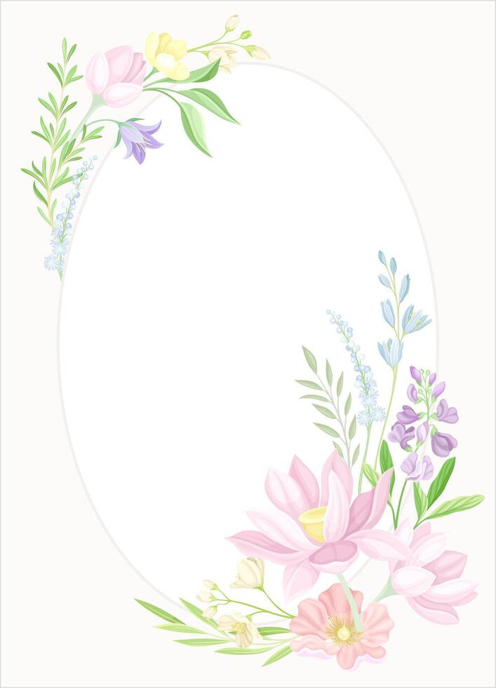 Card with floral frame and space for text. Wedding invitation, save the date, thank you, rsvp template design illustration vector