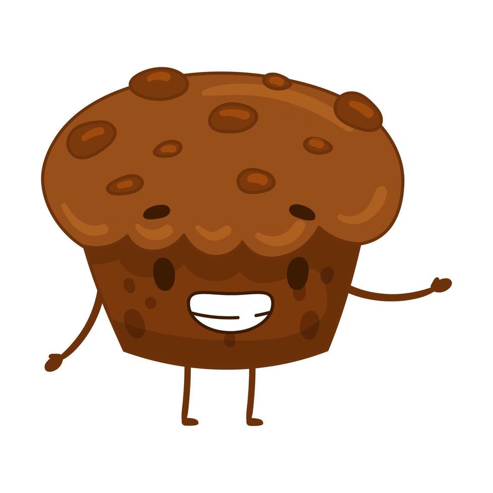 Happy funny smiling muffin cartoon character illustration vector