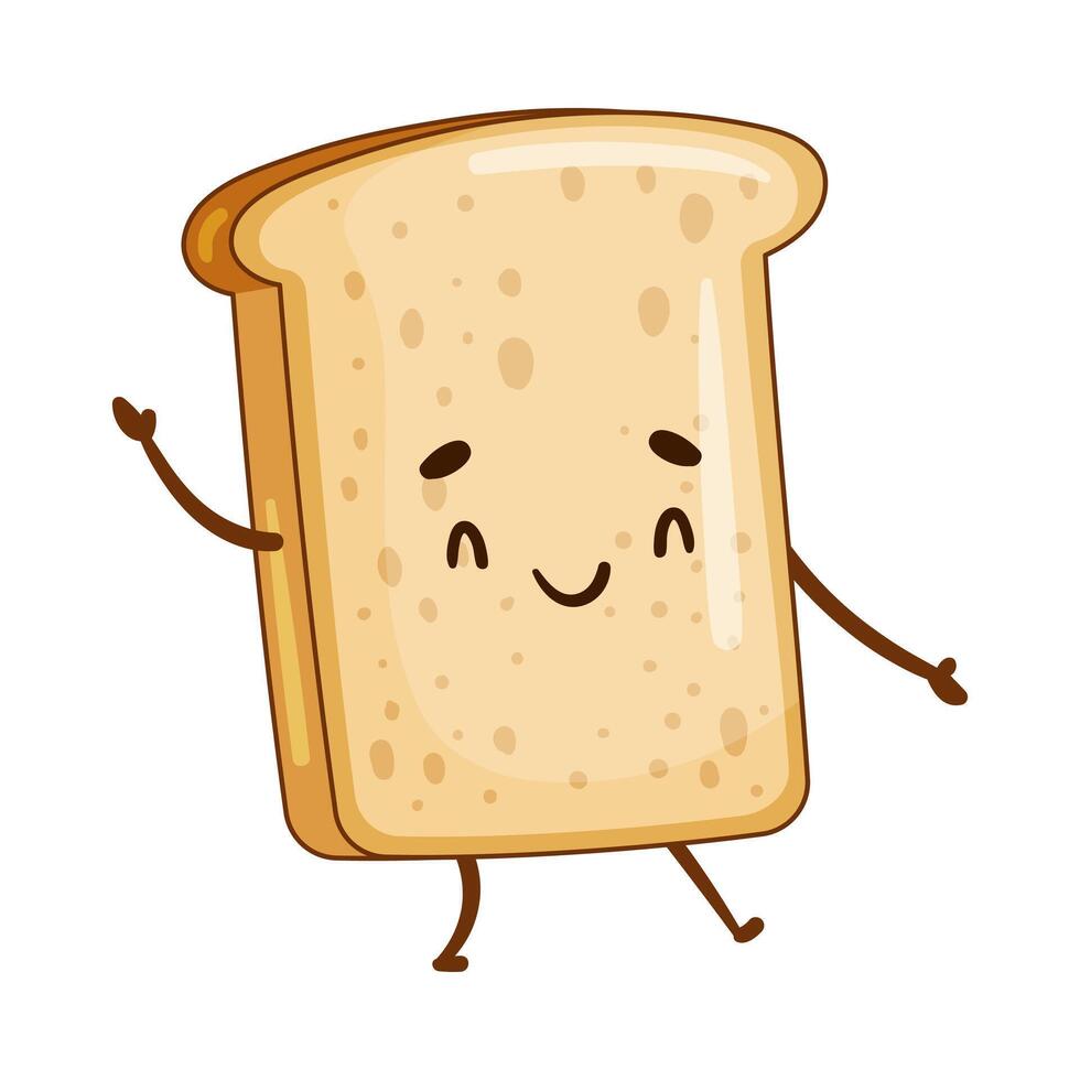 Cute happy funny toast bread cartoon character illustration vector