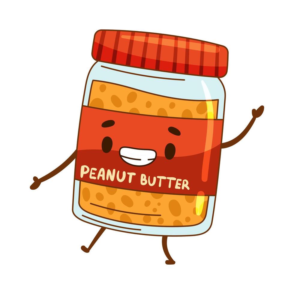 Jar of peanut butter cartoon character illustration on white background vector