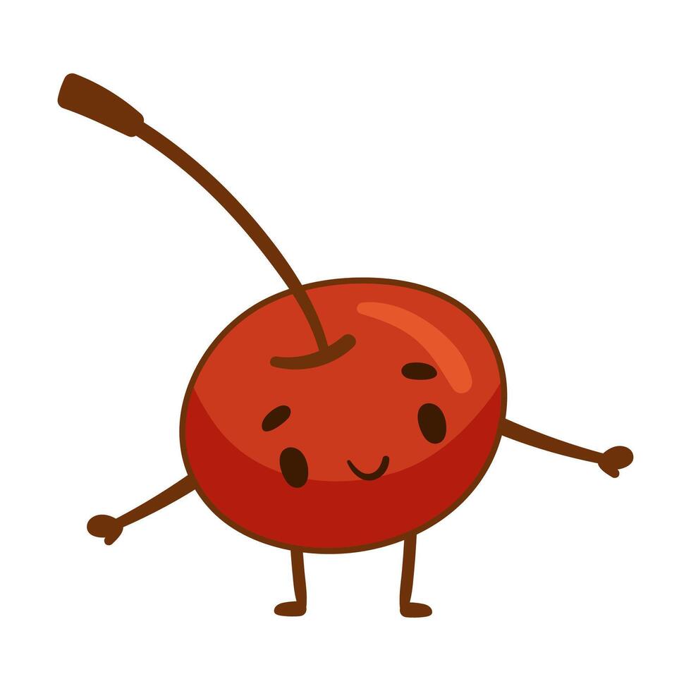 Happy smiling cherry berry cartoon character illustration on white background vector