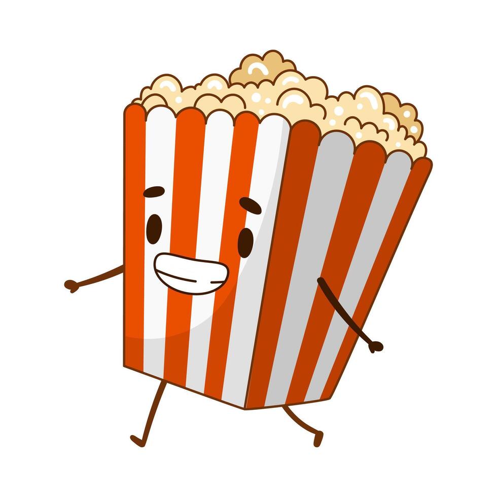 Happy funny smiling popcorn packaging cartoon character illustration vector